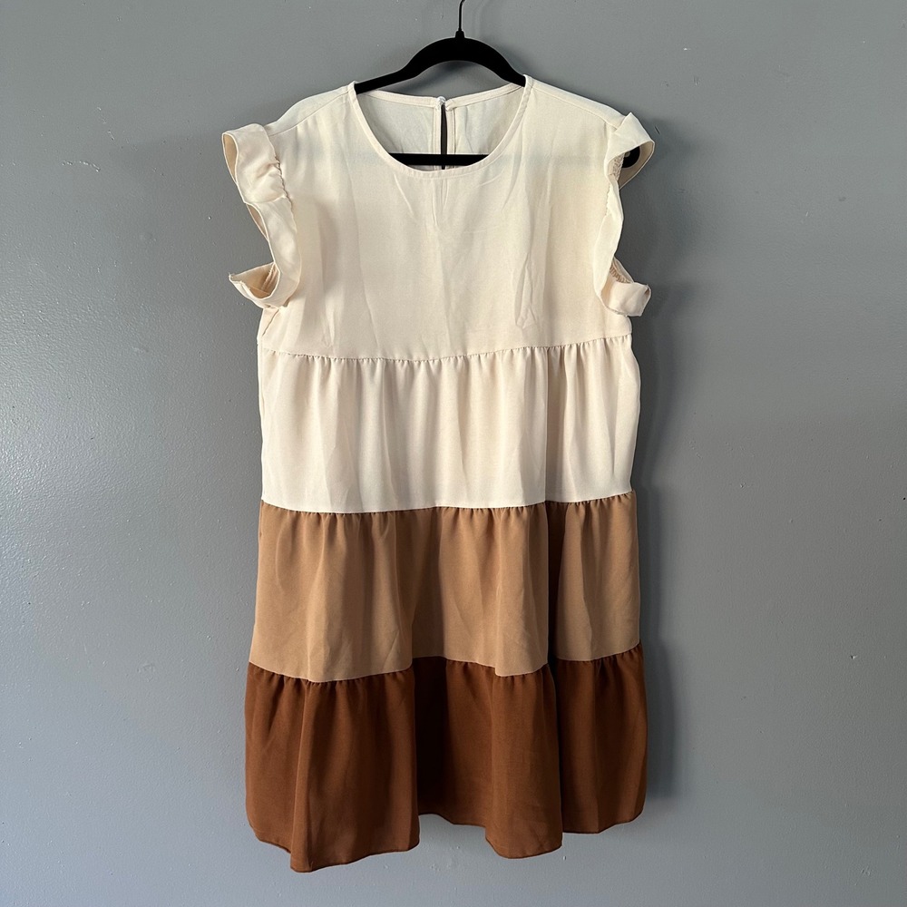 Shein Tiered A-Line Neutral Dress | Brown + Tan + Cream